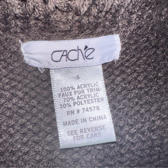 VTG Y2K Cache Cardigan Sweater Vest Womens Small Faux Fur Trim Brown Shag - Picture 11 of 12